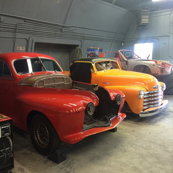 Classic cars in restoration garage with tools and equipment - Carlos from Salinas, CA