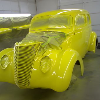 Classic Yellow Car in Paint Booth with Supplies - Mike C from Westville, NJ