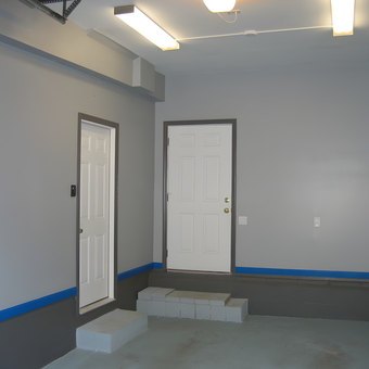 Clean gray garage with steps and lighting - Paul from Norwalk, CT