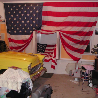 Classic Car Garage With American Flags Displayed - Terry from Big Pine Key, FL