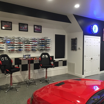 Stylish Garage With Racing Chairs and Diecast Display - LBC from Mount Airy, MD
