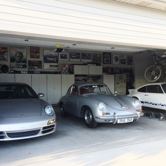 Garage with Porsche Cars, Cabinets, and Wall Art - Kevin from Fort Wayne, IN