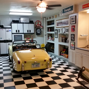 Classic Car Garage with Cabinets and Checkered Floor - Gasoline Alley from Murrells Inlet, SC