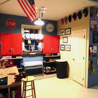 Garage with Red Cabinets, Signs, and Decor - Bill from Avon, CT