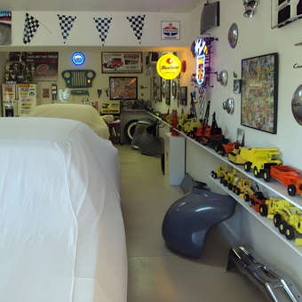Classic Car Garage with Toy Trucks and Wall Decor - Crizila from Payson, AZ