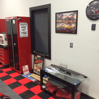 Red Garage Cabinets, Corvette Decor, and Wall Clock - Bob from Brevard, NC