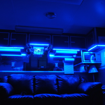 Garage with Blue LED Lighting, Cabinets, and Sofa - Tigger from Elizabeth City, NC