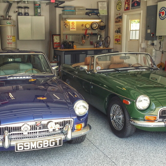 Classic MG Cars, Toolboxes, and Decor in Organized Garage - Rick's Garage from Bradenton, FL