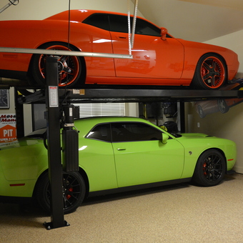 Two Dodge Challengers on Four Post Car Lift - Gr8srt from Cypress, TX