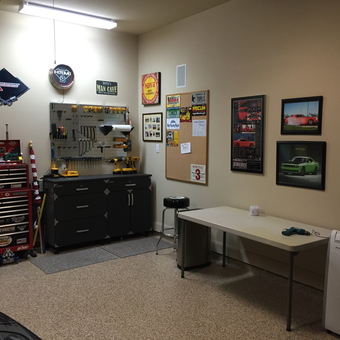 Organized Garage Workspace with Tool Chest and Wall Decor - Gr8srt from Cypress, TX