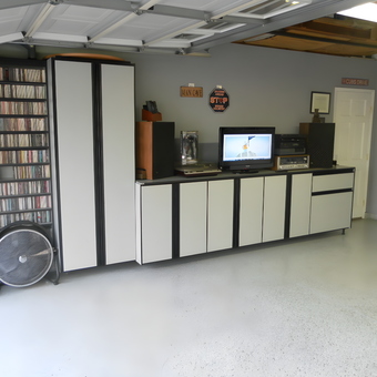 Modern garage with storage cabinets and epoxy floor - Big Red from Anaheim hills, CA