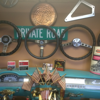 Vintage car steering wheels and dash display - Volvo122 Estate wagon from port townsend, WA