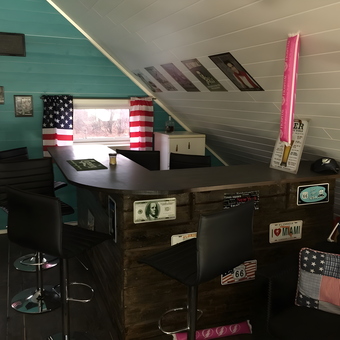Garage Bar with License Plates and Bar Stools - Geir from Norway