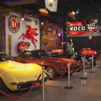 Classic Cars and Vintage Gas Station Signs Display - Collector Car Showcase from Oyster Bay, NY