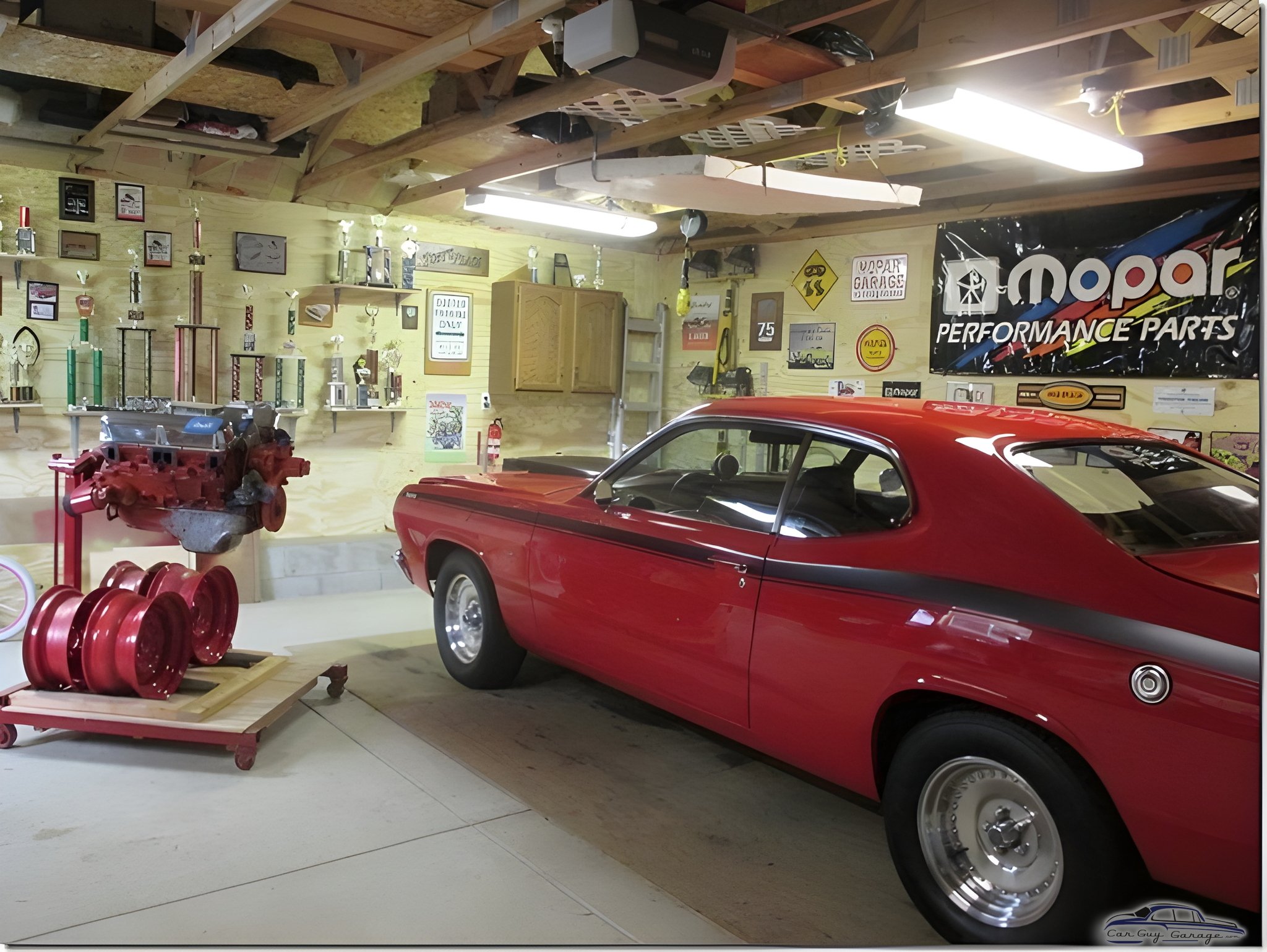 Classic Red Muscle Car and Engine in Decorated Garage - Tony from Howell, MI