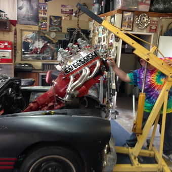 Engine Hoist Lifting V8 Into Classic Car - Michael from Lincoln, CA