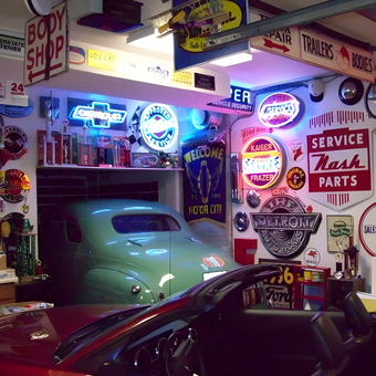Vintage Garage with Neon Signs and Classic Cars - Lance from Seattle, WA