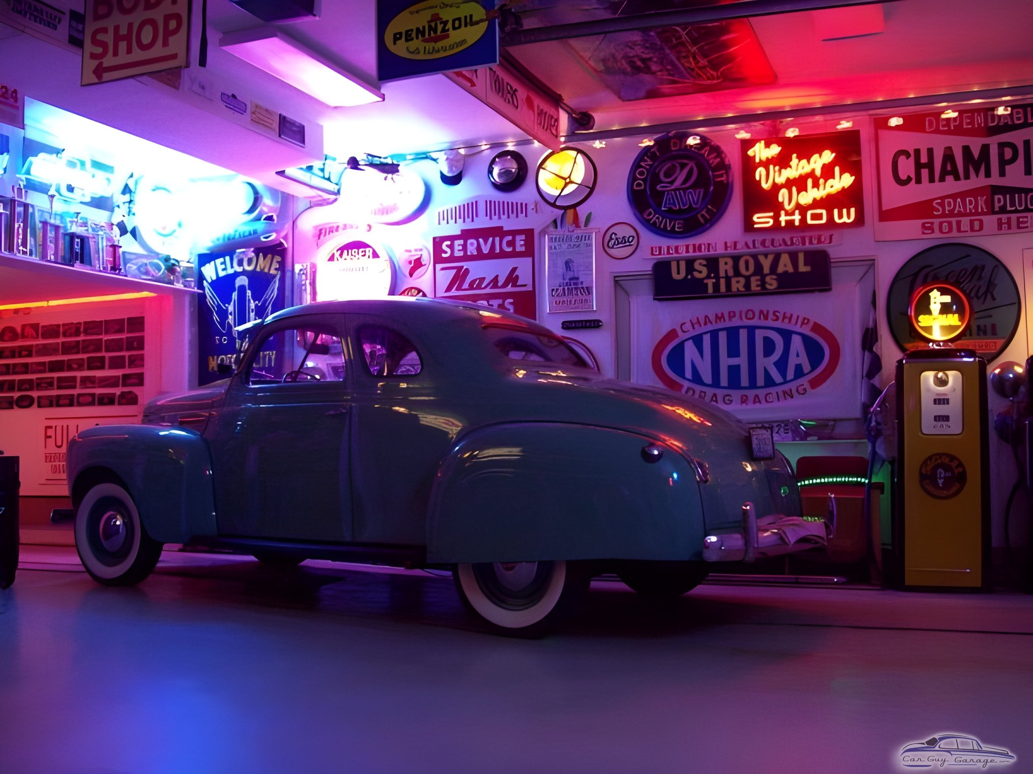 Vintage Car and Neon Garage Signs Display - Lance from Seattle, WA