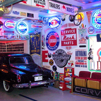 Classic Car Garage with Neon Signs and Memorabilia - Lance from Seattle, WA