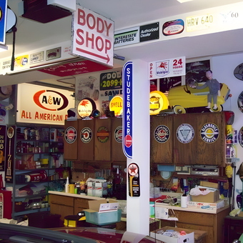 Vintage Garage Decor with Retro Signs and Cabinets - Lance from Seattle, WA