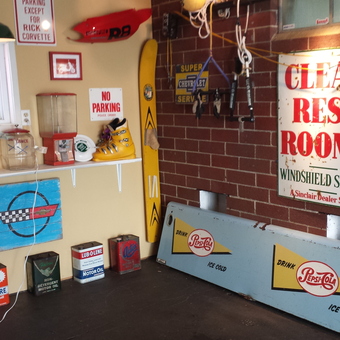 Vintage Garage Signs and Oil Cans Display - Rick from Columbiana, OH