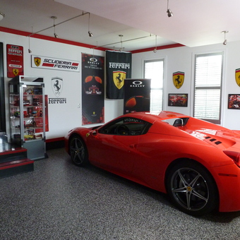 Ferrari Themed Garage with Display Cabinet and Wall Decor - Ferrarimike from Chalfont, Pa