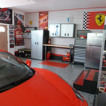Ferrari Themed Garage with Storage Cabinets and Decor - Ferrarimike from Chalfont, Pa