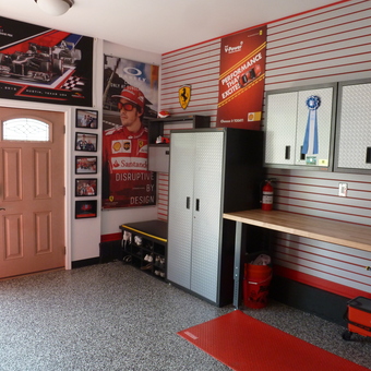 Ferrari-Themed Garage with Cabinets and Workbench - Ferrarimike from Chalfont, Pa
