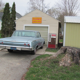 Classic car, garage sign, and vintage Coke machine - Rev Mark from La Farge, WI