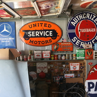 Vintage Garage Signs and Oil Cans Display - Dave from Pearl, MS