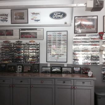Ford Garage Wall Display with Diecast Cars and Cabinets - Bob from Port St Lucie, FL
