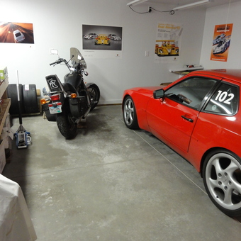 Organized Garage with Red Sports Car and Motorcycle - Doug from Kasson, MN