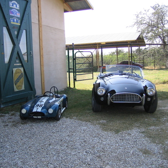 Classic Cobra Car and Pedal Car by Garage Entrance - Jacques from Harper, Texas