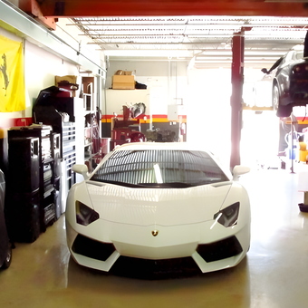 Exotic Car Garage with Tool Cabinets and Lift - F50 Motorsports from Pompano Beach, FL
