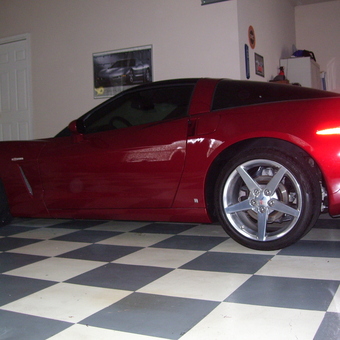 Red Corvette in Garage with Checkered Floor - Robert Sprock from Suwanee, GA