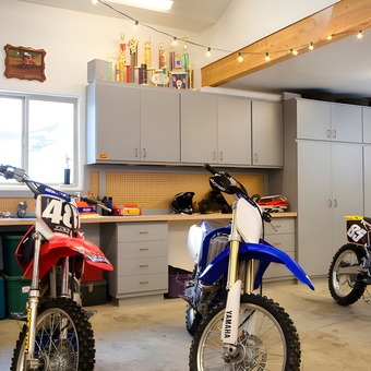Organized Garage with Dirt Bikes and Storage Cabinets - Ian from Denver, CO