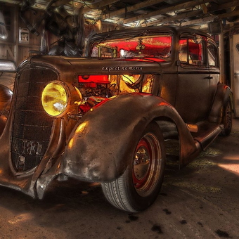 Vintage Hot Rod and Custom Motorcycle in Rustic Garage - Oldsrodder from SORUM, Norway