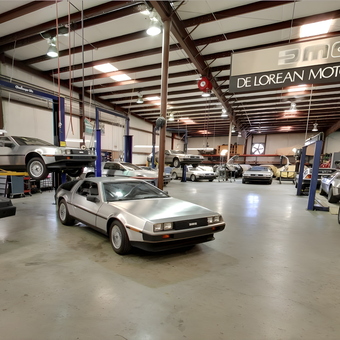 DeLorean garage with lifts, tools, and car parts - n/a from Houston, TX