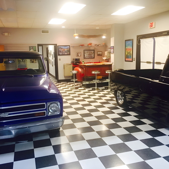 Classic Truck Garage with Checkered Floor - CAR BARN from ATHENS, Georgia