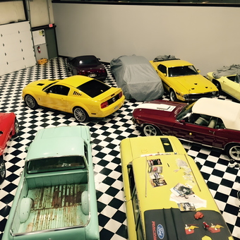 Classic Cars on Checkered Floor with Garage Decor - CAR BARN from ATHENS, Georgia