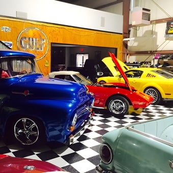 Classic Cars and Garage Decor with Checkered Floor - CAR BARN from ATHENS, Georgia