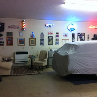 Garage with Neon Signs, Wall Art, and Car Cover - Brady from Swartz Creek, Mich