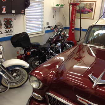 Classic Car, Motorcycles, and Vintage Gas Pump in Garage - Jim White from Chapel Hill, NC