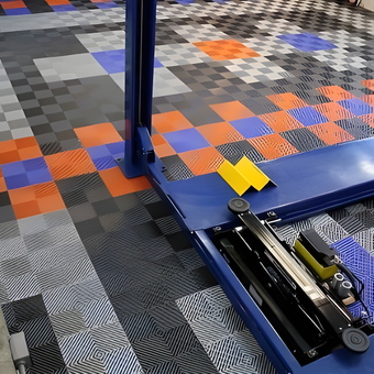 Colorful Garage Floor Tiles with Auto Lift - Chris from Shinnston, WV