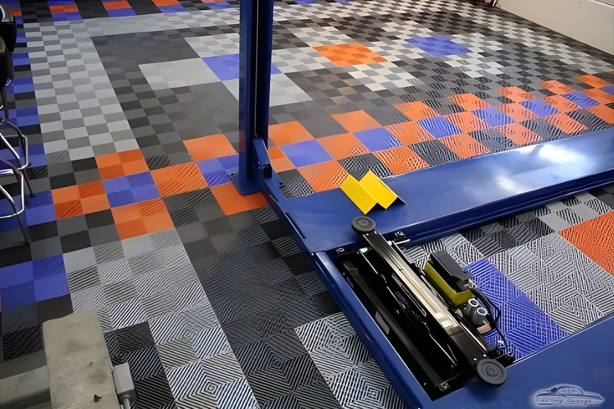 Colorful Garage Floor Tiles with Auto Lift - Chris from Shinnston, WV