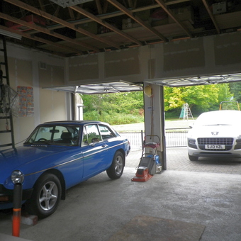 Organized garage with classic car, ladder, and tools - Robin from Edinburgh, Midlothian