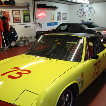 Classic car garage with racing decor and wall art - Peter from Barneveld, Wisconsin