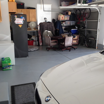 Organized garage with storage cabinets, bikes, and workspace - Goody from Simi Valley, CA