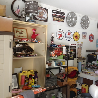 Vintage Garage Decor and Car Care Products Displayed - Jim from Knoxville, TN