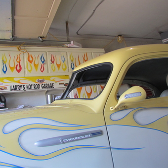Custom Hot Rod Garage With Flame Cabinets and Chevy - GIVR HL from London, Ontario